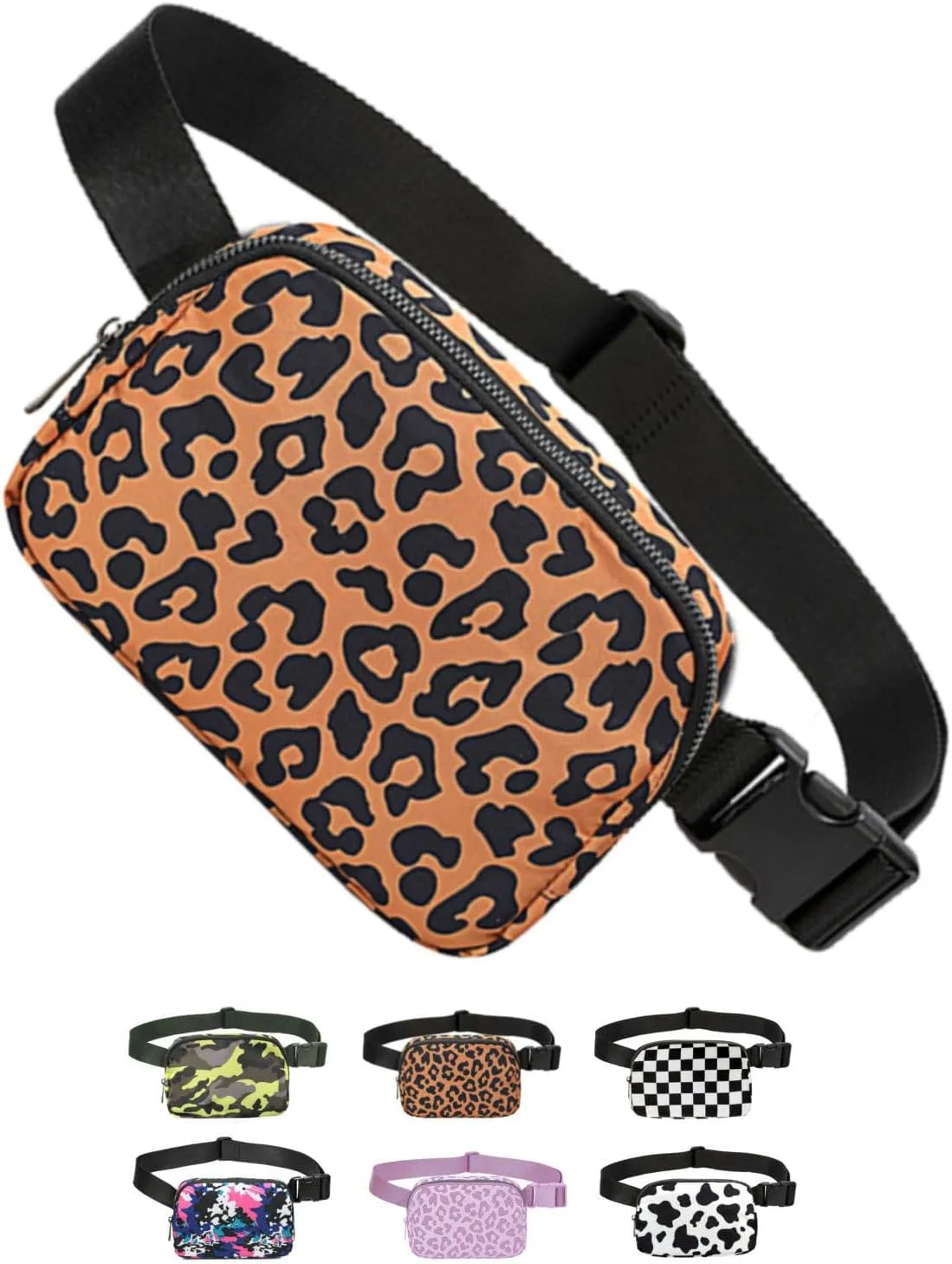 Tapp Collections Unisex Mini Crossbody Belt Bag with Adjustable Strap Small Waist Pouch for Workout Running Traveling Hiking - A Pattern/Leopard Brown