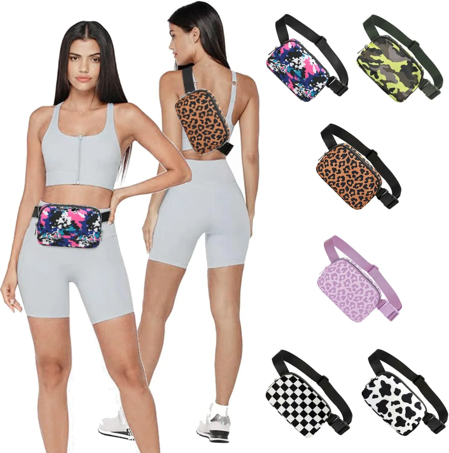 Tapp Collections Unisex Mini Crossbody Belt Bag with Adjustable Strap Small Waist Pouch for Workout Running Traveling Hiking - A Pattern/Leopard Brown