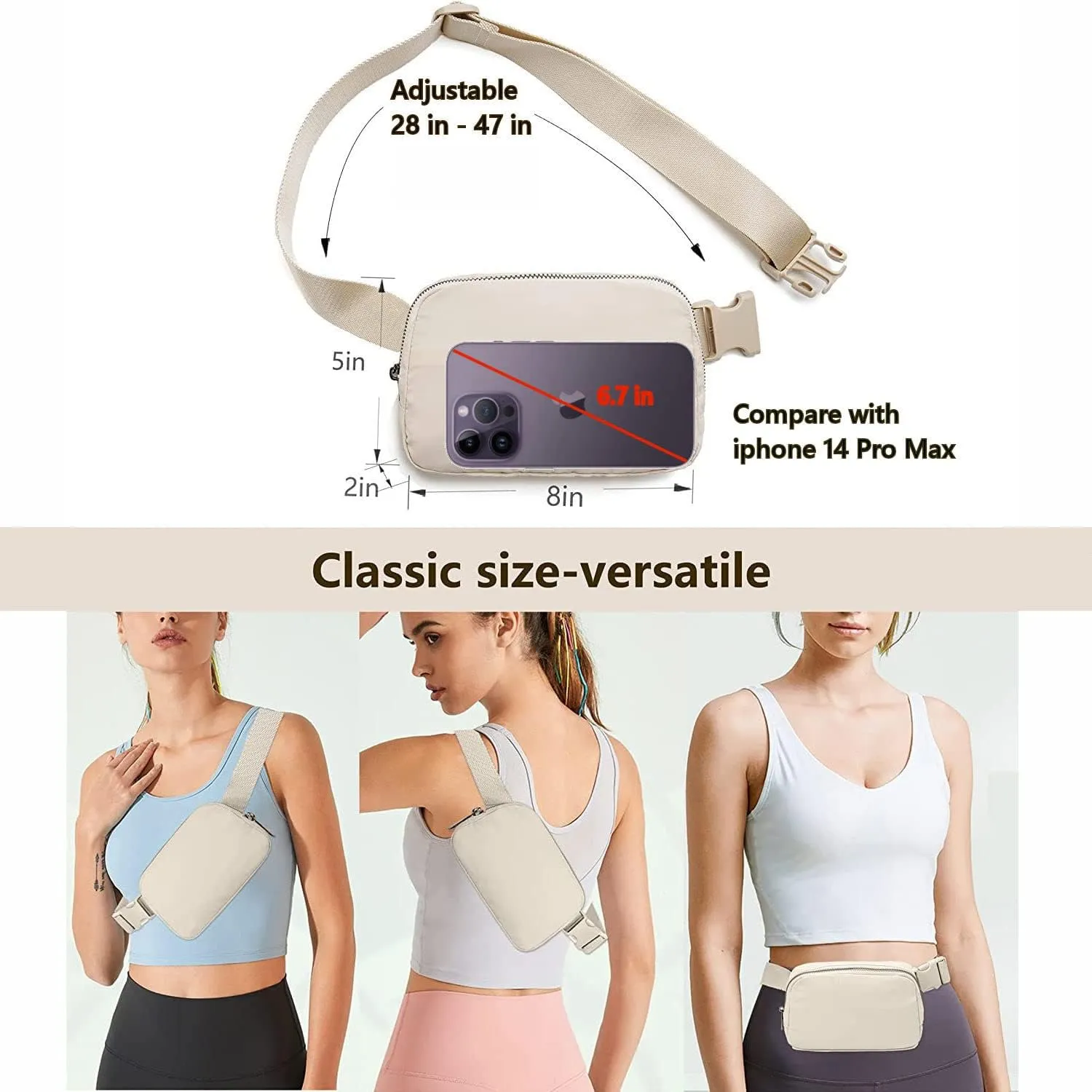 Tapp Collections Unisex Mini Crossbody Belt Bag with Adjustable Strap Small Waist Pouch for Workout Running Traveling Hiking - Black