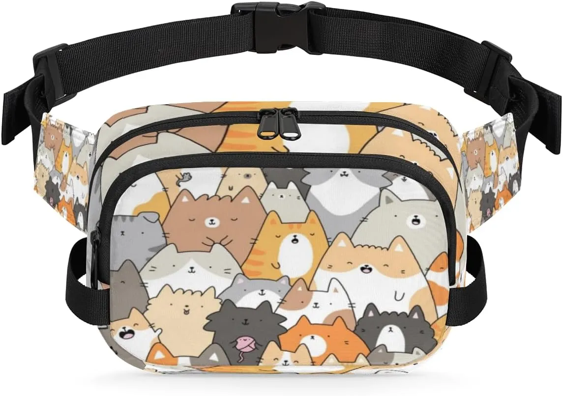 Tavisto Happy Cat Family Durable Waterproof Fanny Pack with Double Zipper Closure - Organize Your Essentials with Ease - Lightweight and Comfortable for Men and Women