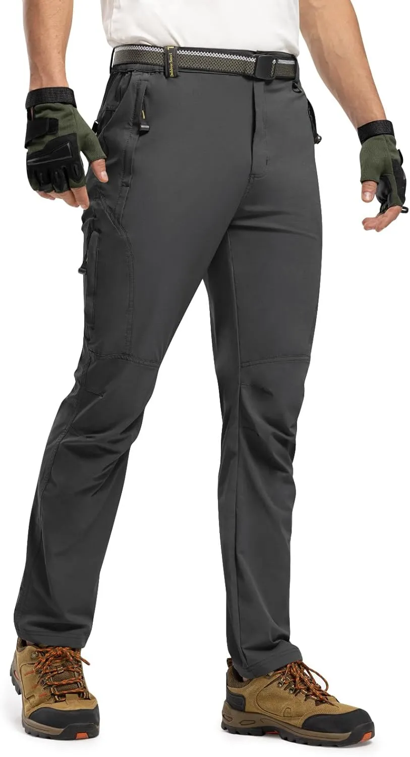 TBMPOY Men's Lightweight Hiking Pants with Belt 5 Zip Pockets Waterproof Quick-Dry Travel Fishing Work Outdoor Pants