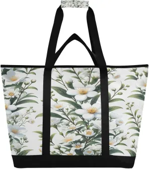 Tea Tree Flowers Reusable Insulated Lunchbox Cooler Bag, Leakproof Kitchen Grocery Bag Collapsible Portable Cooler Tote Bag for Picnic, Camping, Office, Travel