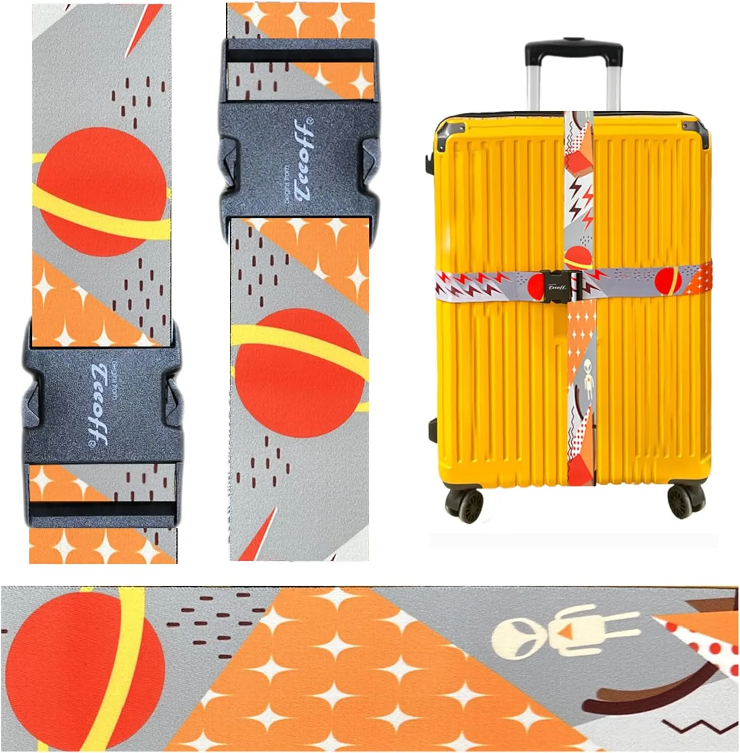 Teeoff Luggage Straps Suitcase Belts Travel Bag Accessories Adjustable 220CM (Geometric ET- 2 Pack)