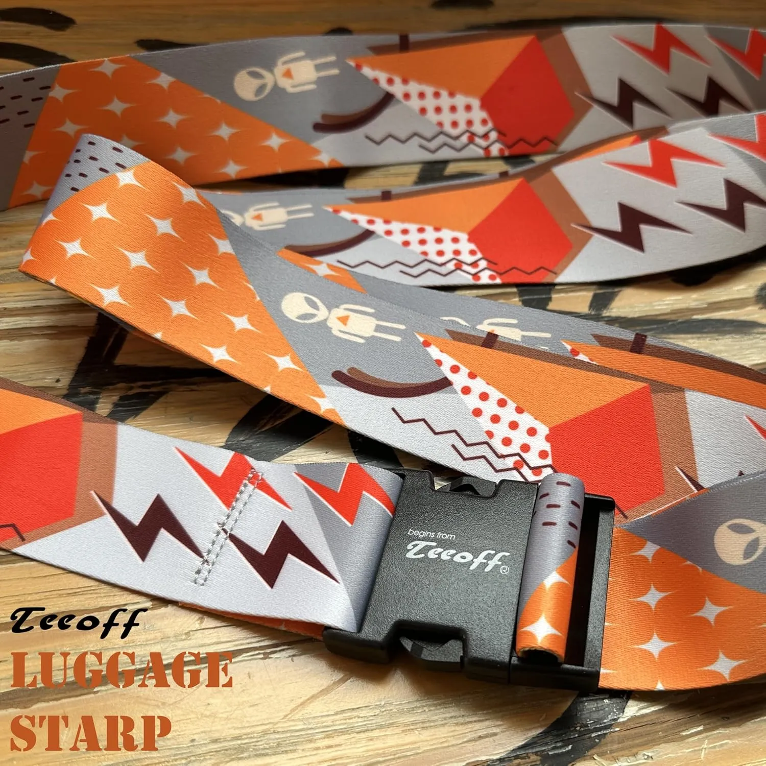 Teeoff Luggage Straps Suitcase Belts Travel Bag Accessories Adjustable 220CM (Geometric ET- 2 Pack)