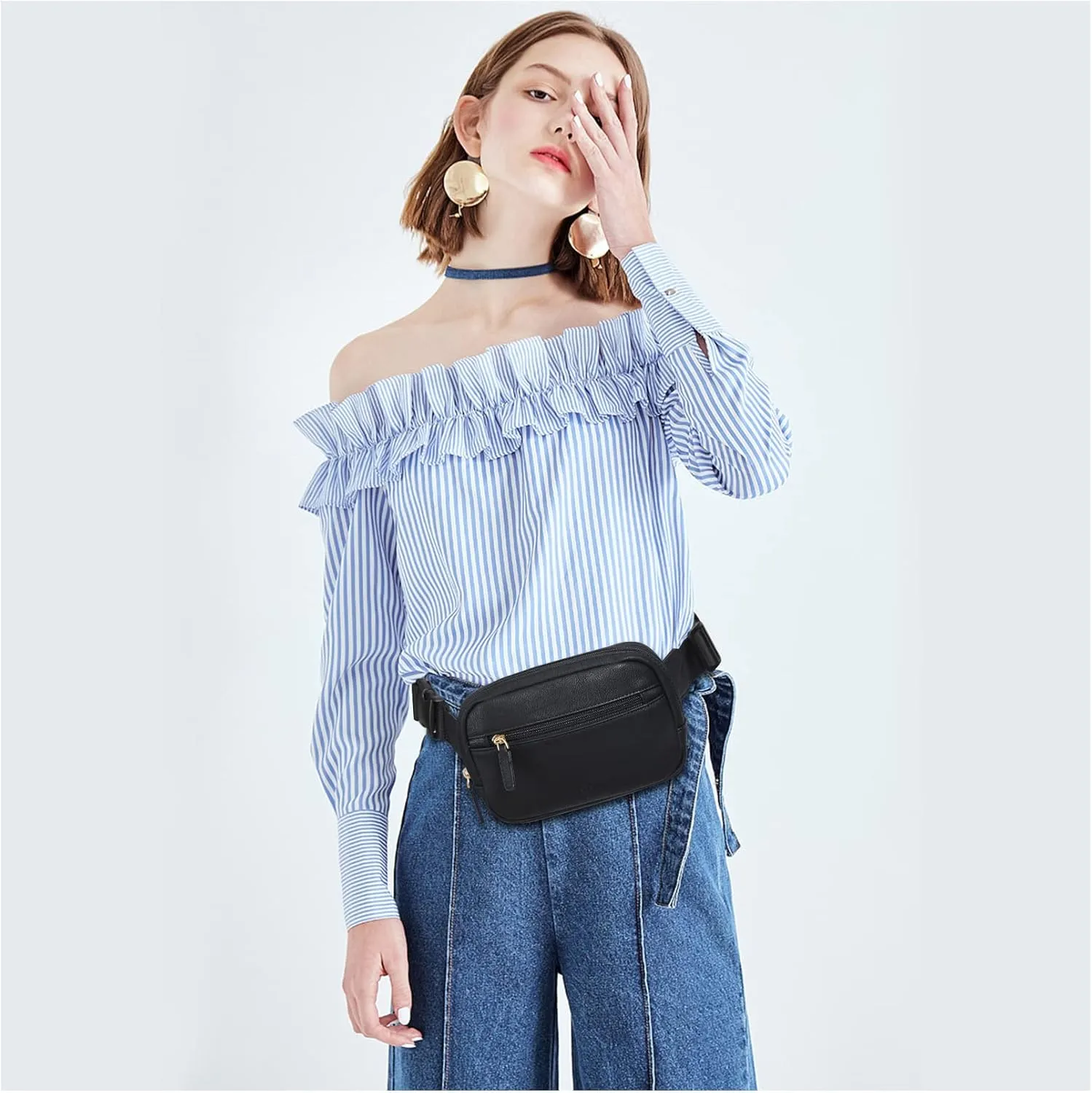 Telena Belt Bag for Women PU Leather Fanny Pack Crossbody Bags for Women Waist Bag with Adjustable Strap, Black