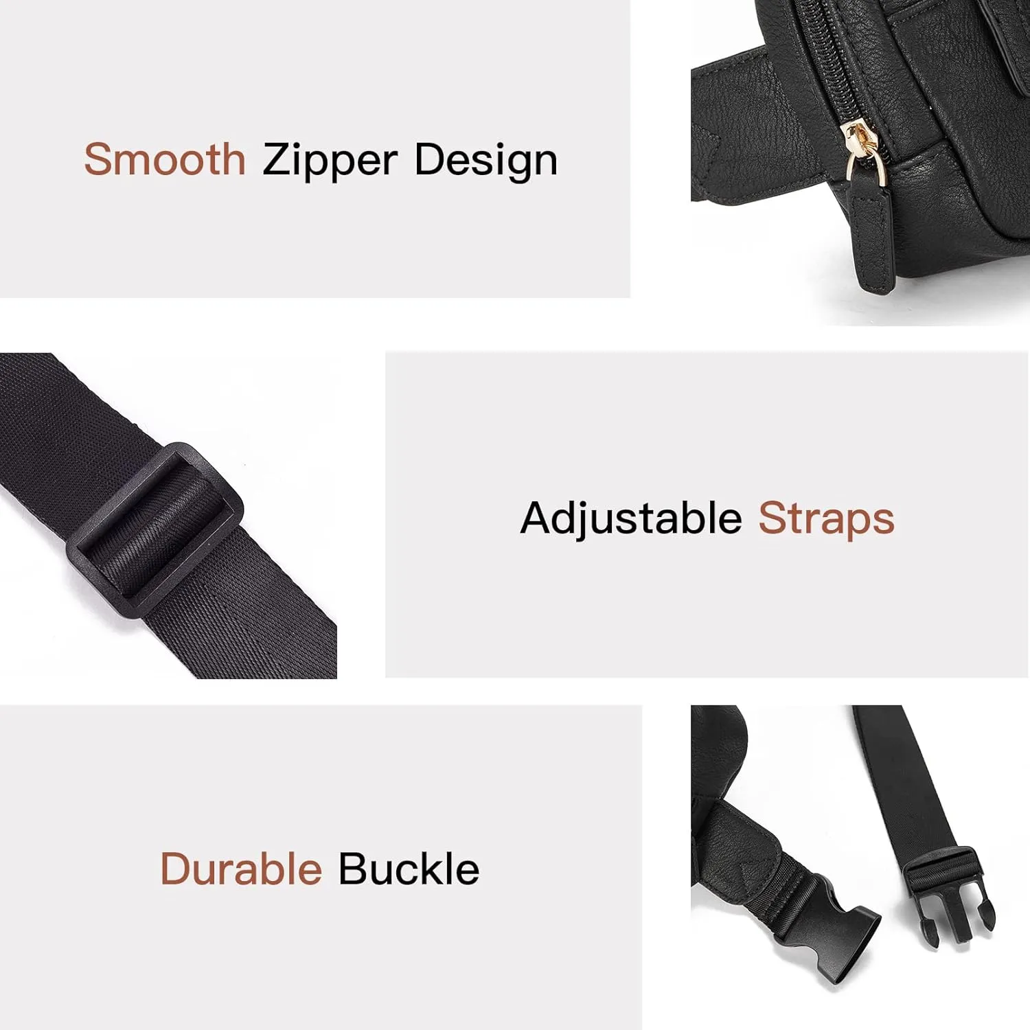 Telena Belt Bag for Women PU Leather Fanny Pack Crossbody Bags for Women Waist Bag with Adjustable Strap, Black