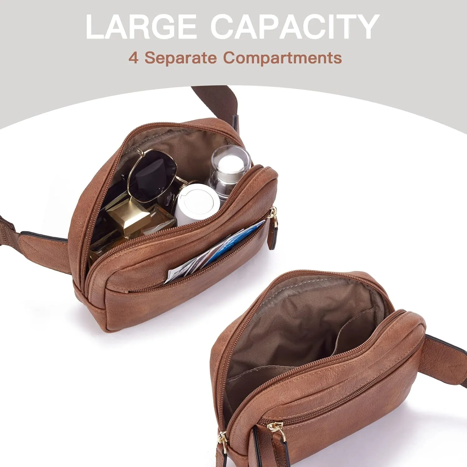 Telena Belt Bag for Women PU Leather Fanny Pack Crossbody Waist Bags with Adjustable Strap Brown