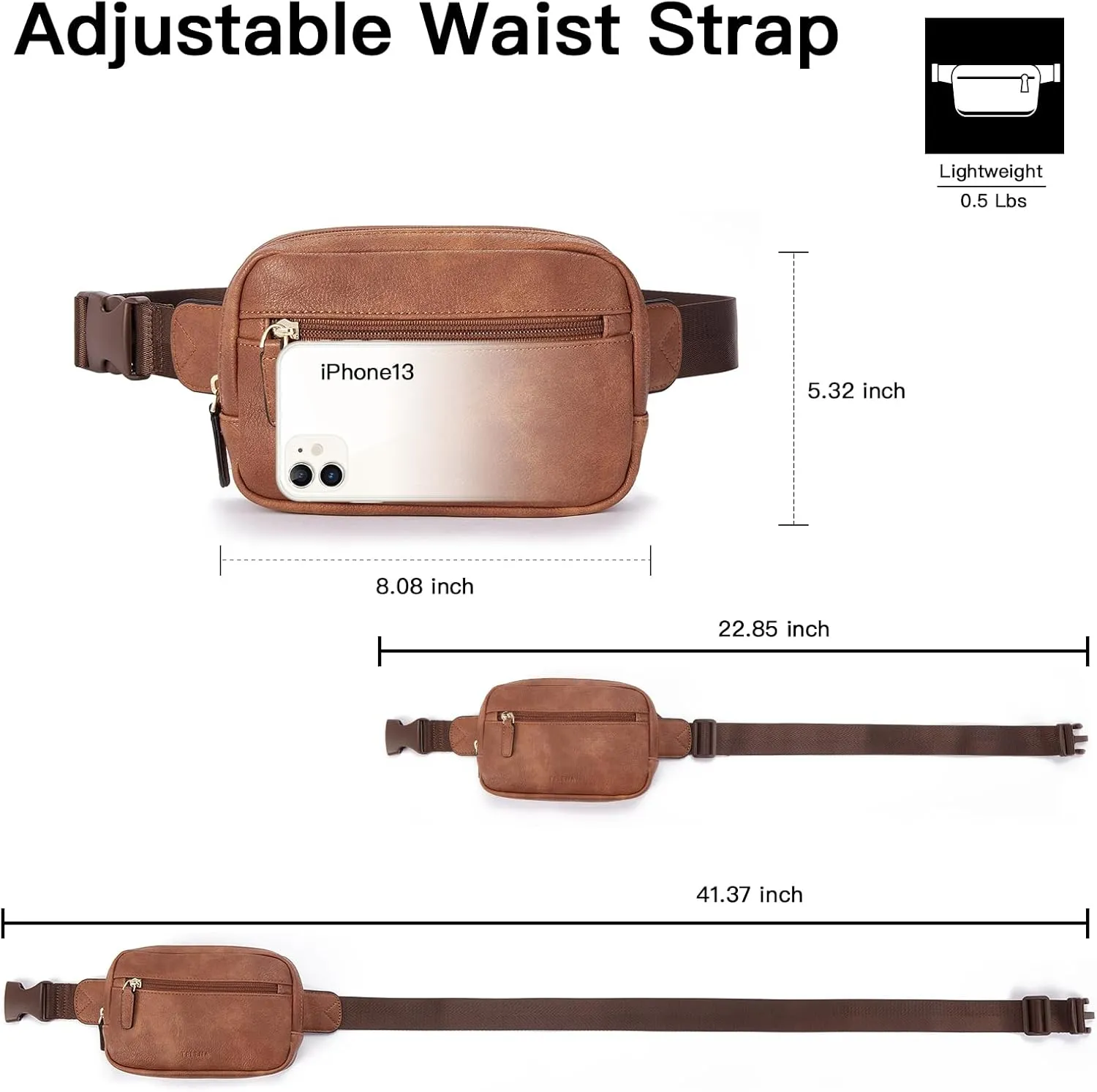 Telena Belt Bag for Women PU Leather Fanny Pack Crossbody Waist Bags with Adjustable Strap Brown