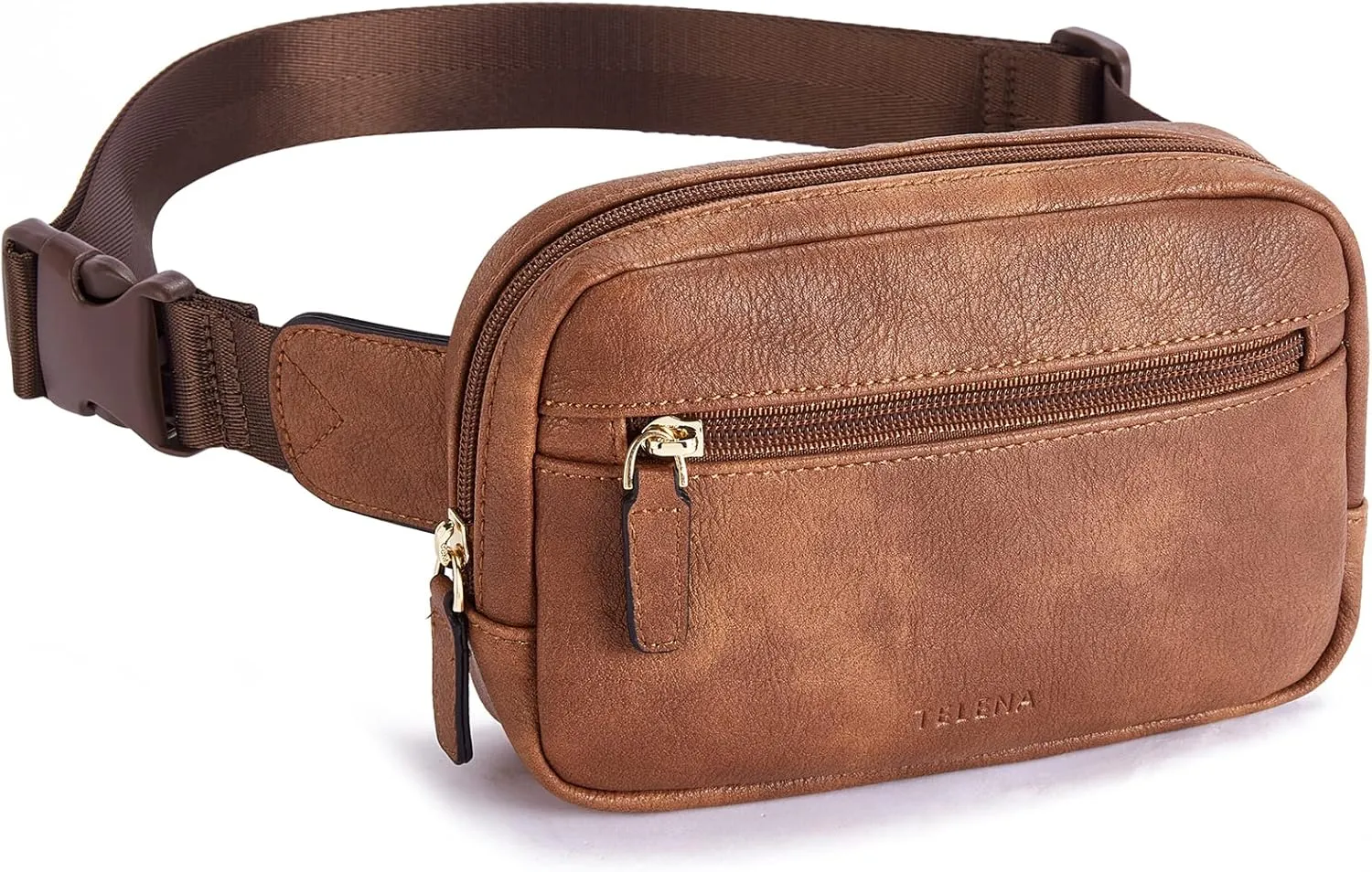 Telena Belt Bag for Women PU Leather Fanny Pack Crossbody Waist Bags with Adjustable Strap Brown