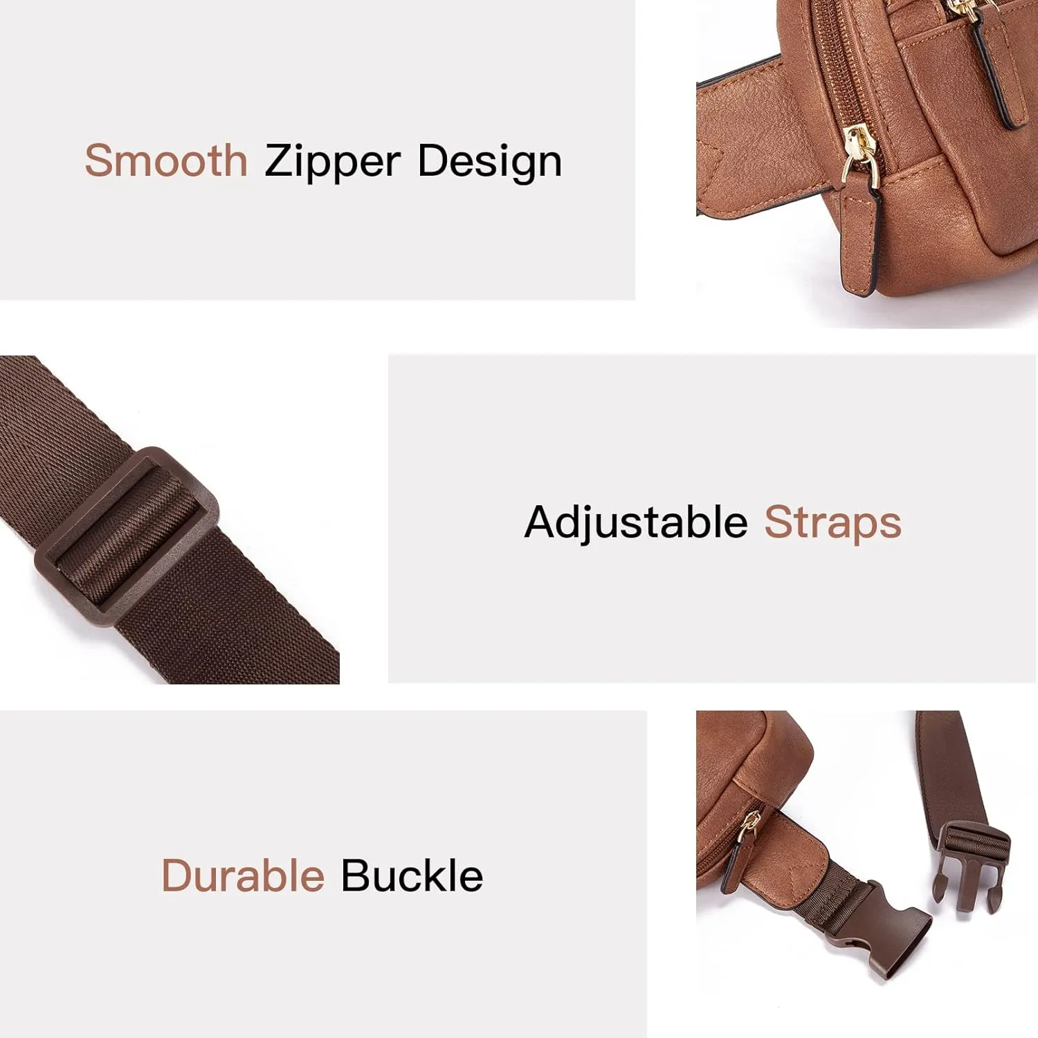 Telena Belt Bag for Women PU Leather Fanny Pack Crossbody Waist Bags with Adjustable Strap Brown