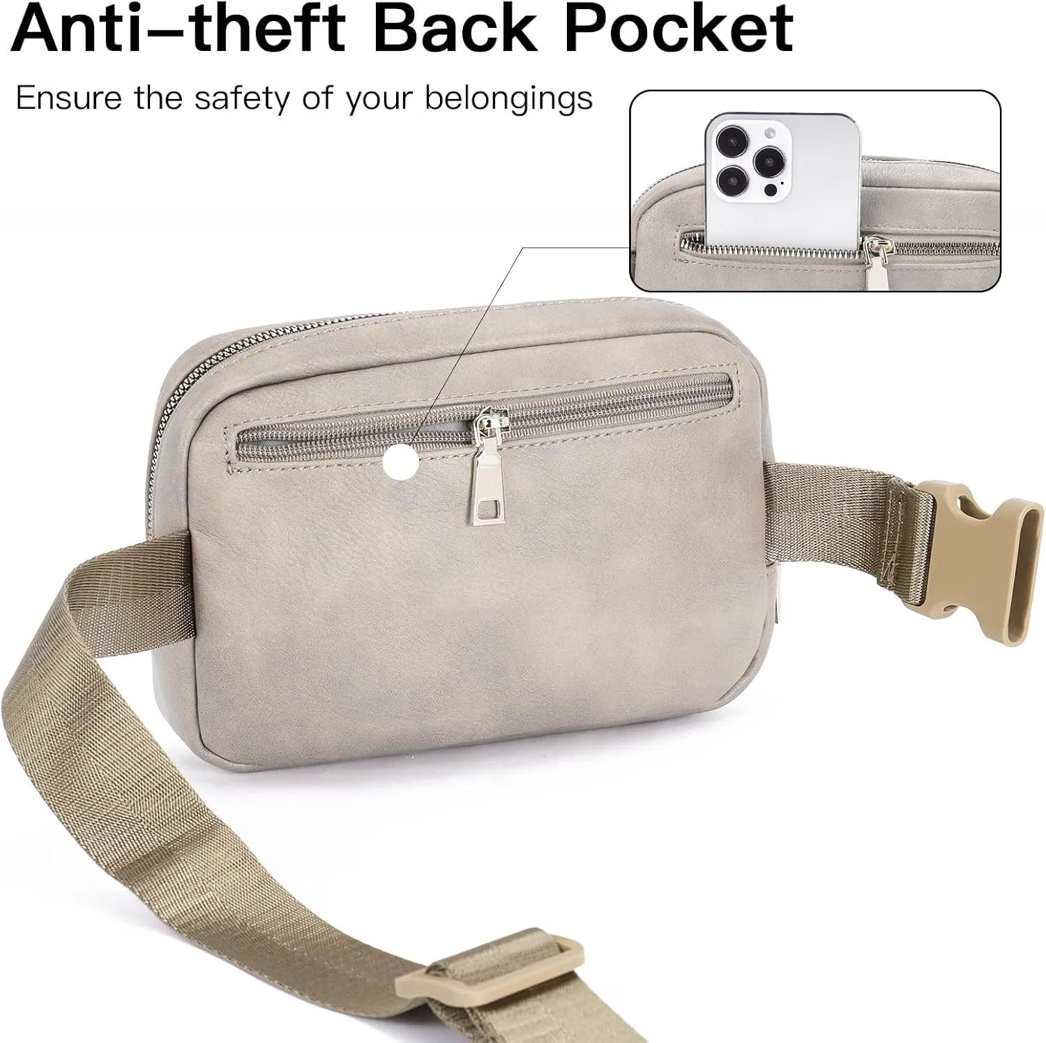 Telena Leather Belt Bag for Women Fashionable Fanny Packs Cross Body Bag Waist Pack Cloud Grey