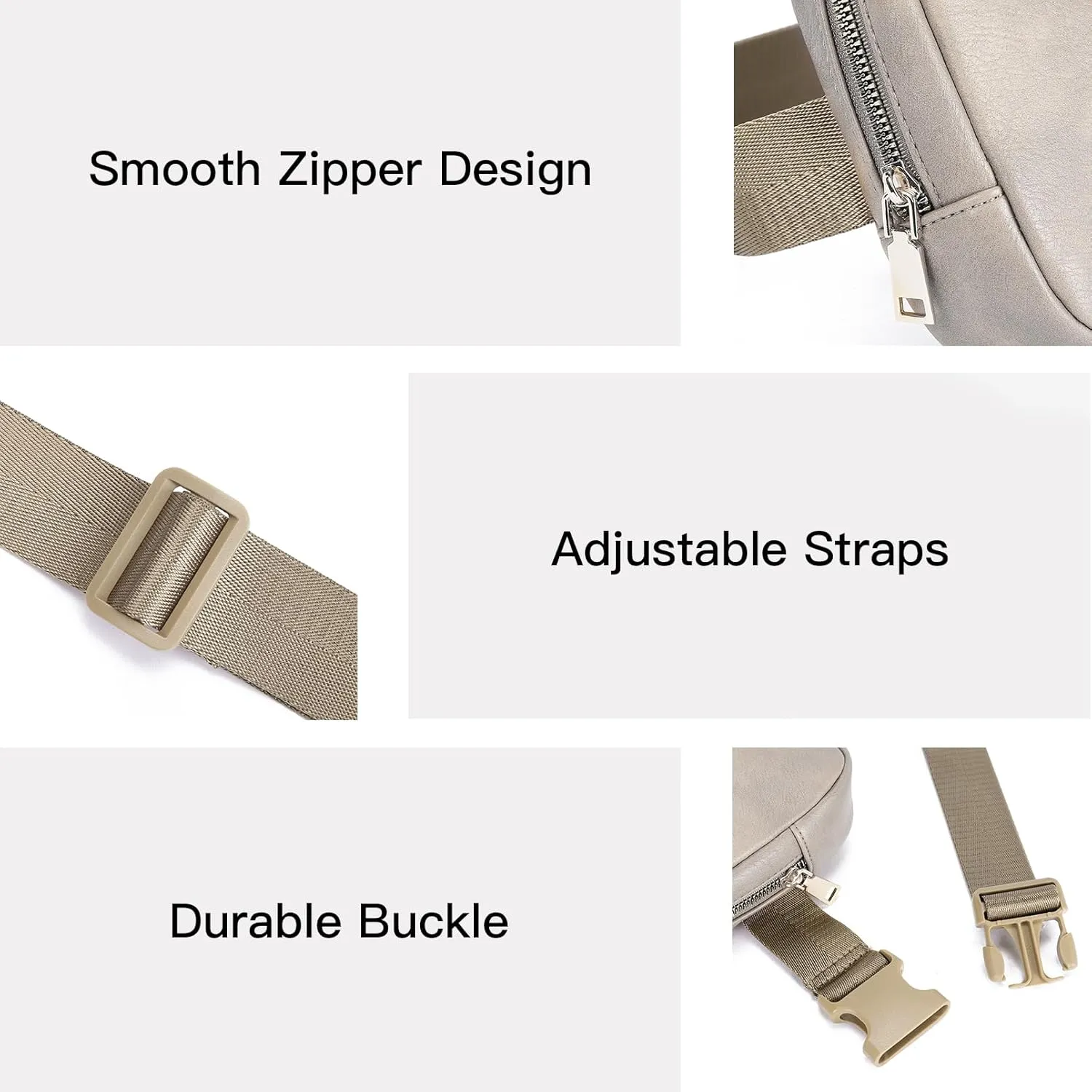 Telena Leather Belt Bag for Women Fashionable Fanny Packs Cross Body Bag Waist Pack Cloud Grey