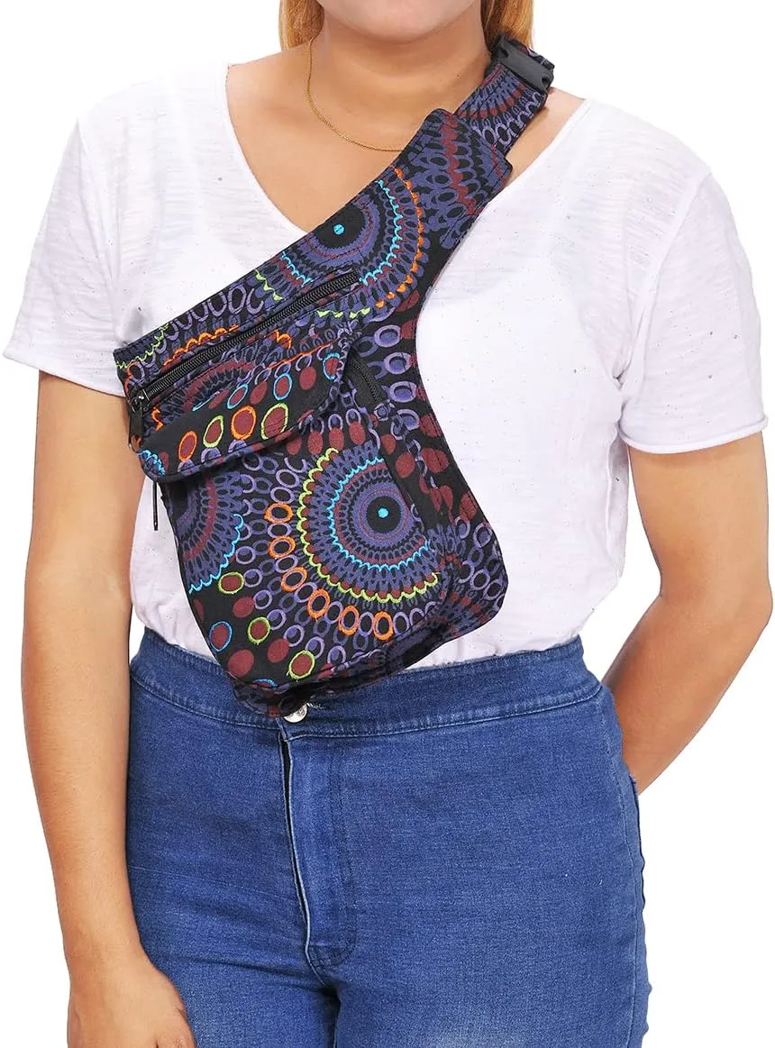 The Collection Royal Handmade Festival Waistpack Boho Hippie Waist Bag Hip Bum Running Belt Fanny Pack Travel Utility Belt (Blk Prpl)