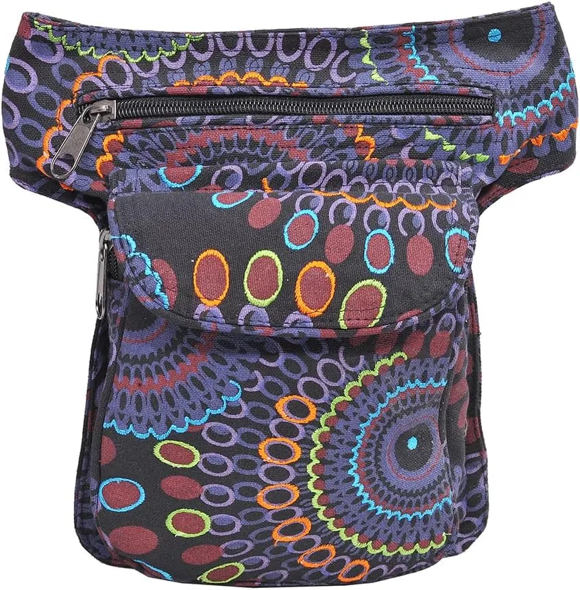 The Collection Royal Handmade Festival Waistpack Boho Hippie Waist Bag Hip Bum Running Belt Fanny Pack Travel Utility Belt (Blk Prpl)