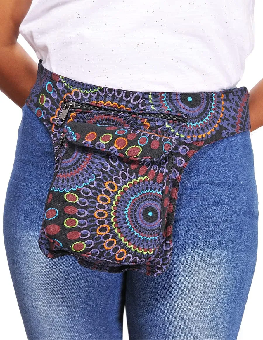 The Collection Royal Handmade Festival Waistpack Boho Hippie Waist Bag Hip Bum Running Belt Fanny Pack Travel Utility Belt (Blk Prpl)