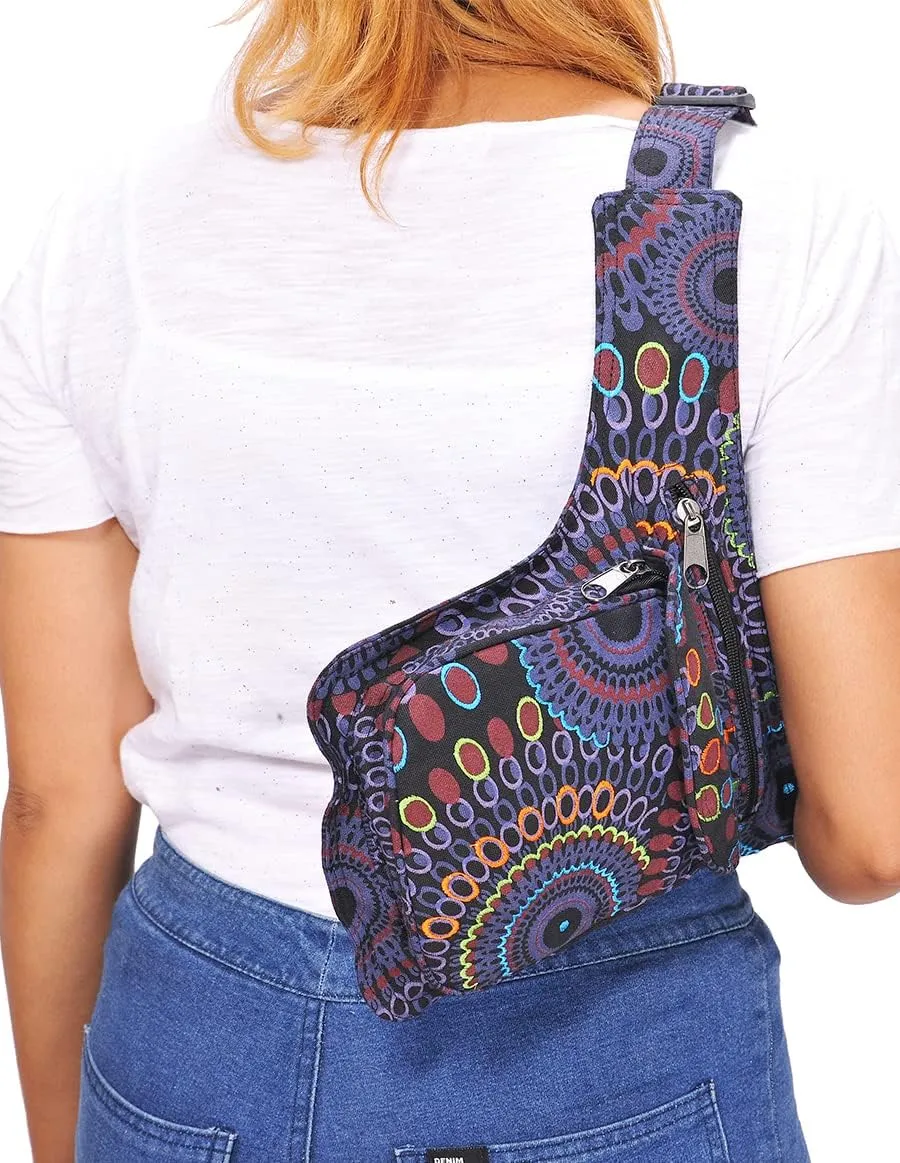 The Collection Royal Handmade Festival Waistpack Boho Hippie Waist Bag Hip Bum Running Belt Fanny Pack Travel Utility Belt (Blk Prpl)