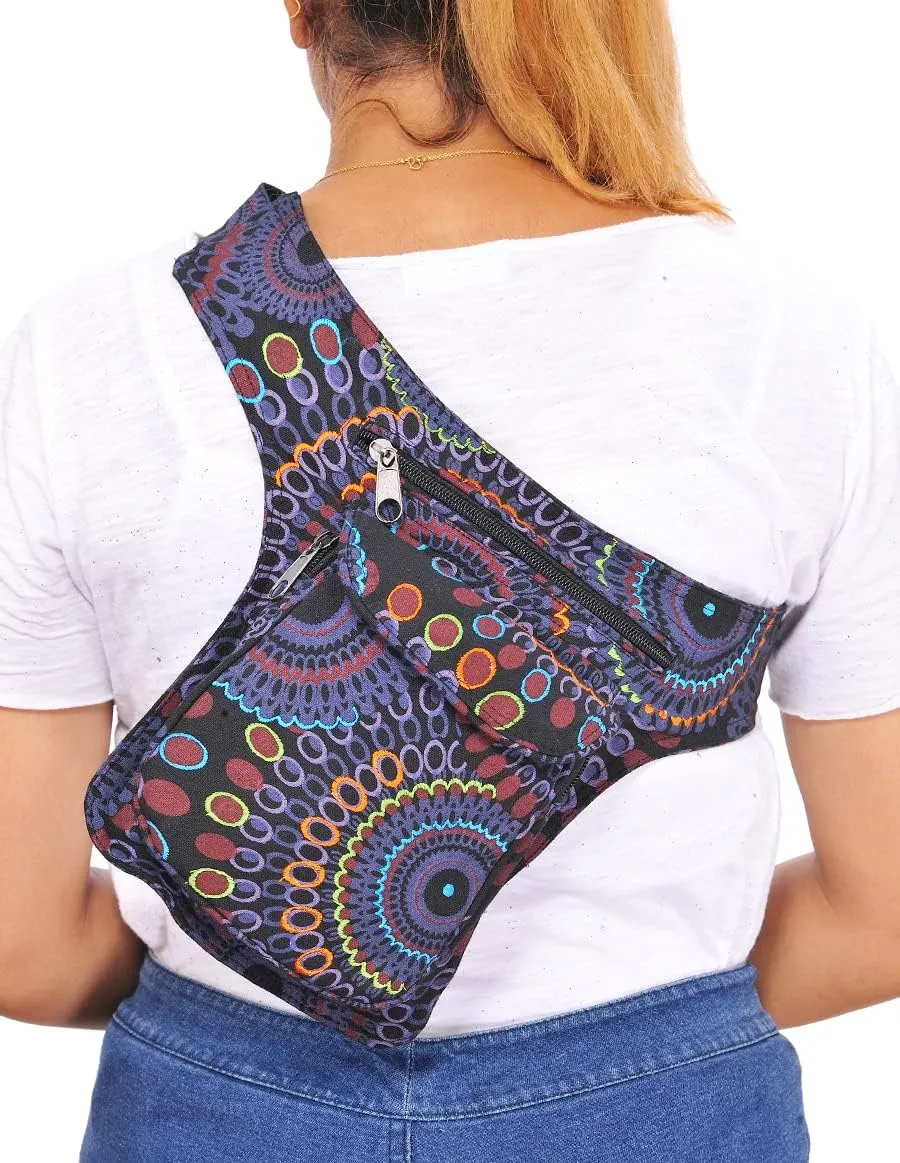 The Collection Royal Handmade Festival Waistpack Boho Hippie Waist Bag Hip Bum Running Belt Fanny Pack Travel Utility Belt (Blk Prpl)