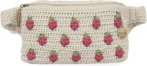 The Sak Caraway Belt Bag in Crochet, Adjustable Back Strap, Natural Strawberries