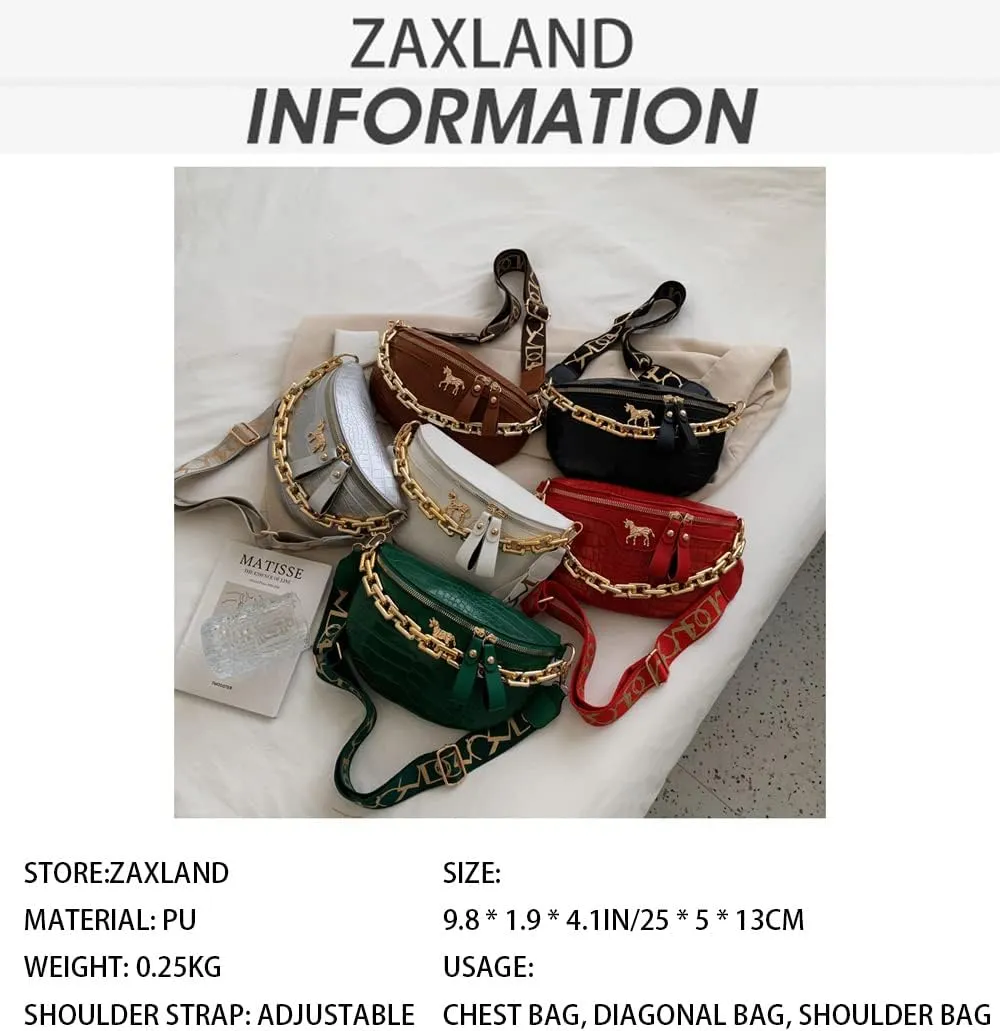 Thick Chain Fanny Pack for Women Small Crossbody Sling Purse Shoulder Chest Bag Belt Bum Bag (green)