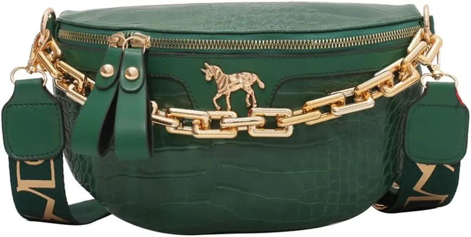 Thick Chain Fanny Pack for Women Small Crossbody Sling Purse Shoulder Chest Bag Belt Bum Bag (green)