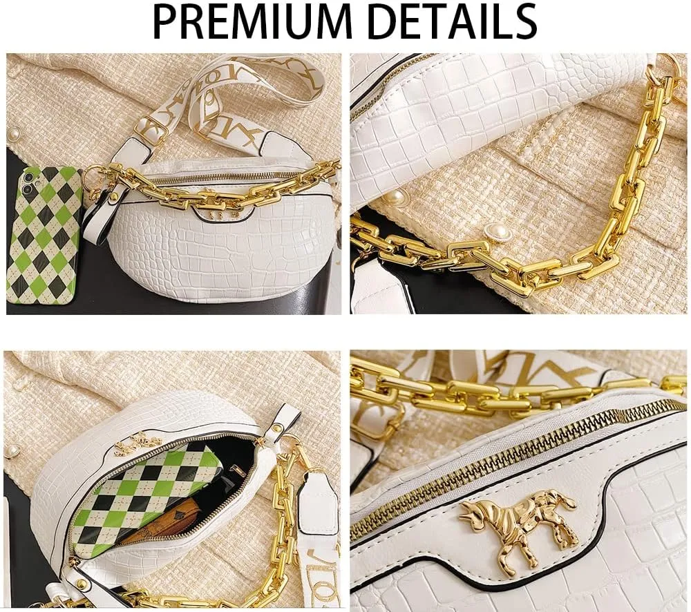 Thick Chain Fanny Pack for Women Small Crossbody Sling Purse Shoulder Chest Bag Belt Bum Bag (green)
