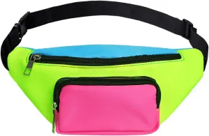 Three Pockets Neon Retro 80s Fanny Pack for Women Men Travel Festival Theme Party Vintage Rave Accessories Plus Size Belt Bag