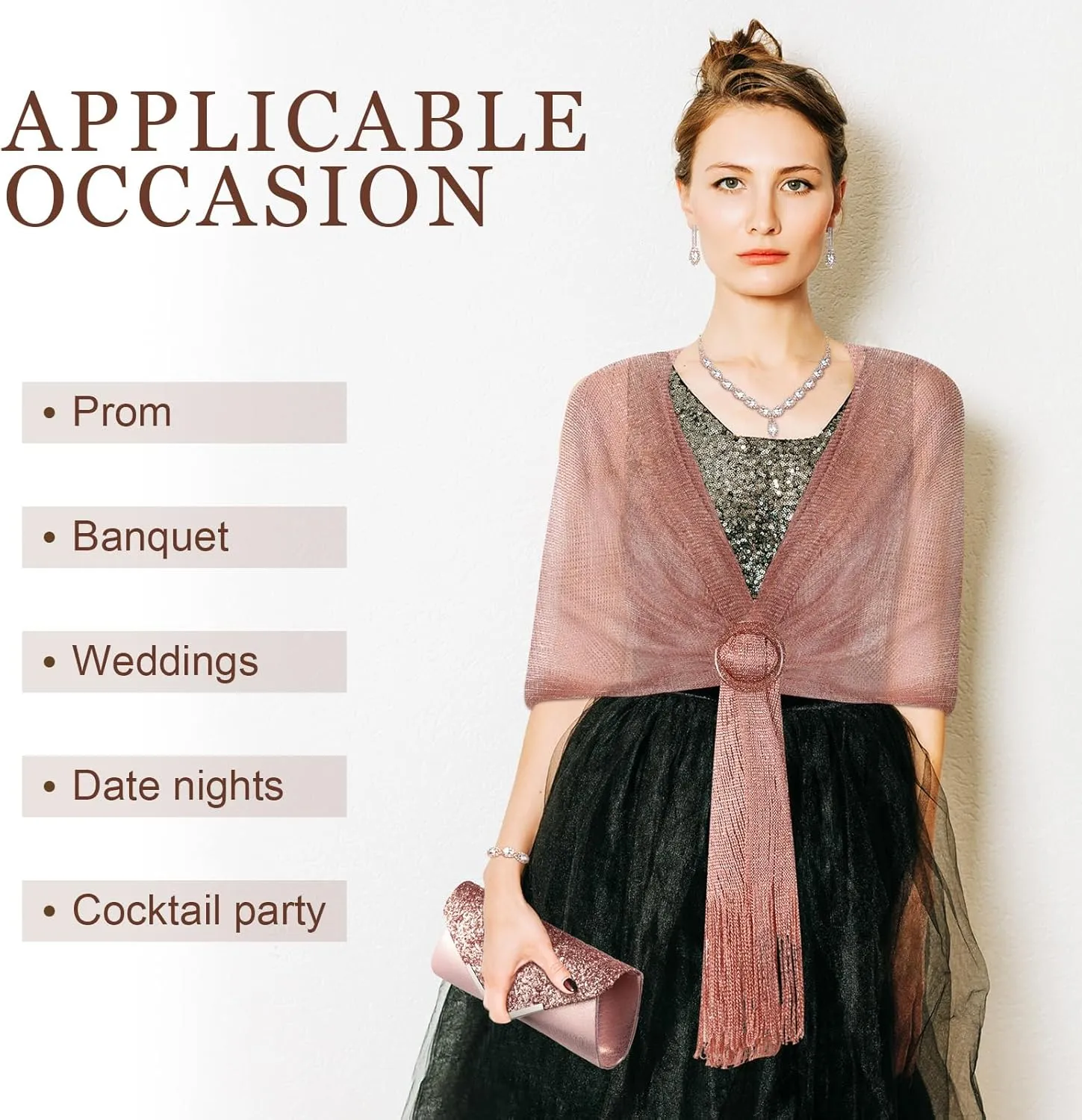 Tiamon 5 Pcs Rhinestone Jewelry Sets Shawls and Wraps Formal Clutch Purses for Women Evening Dresses Weddings