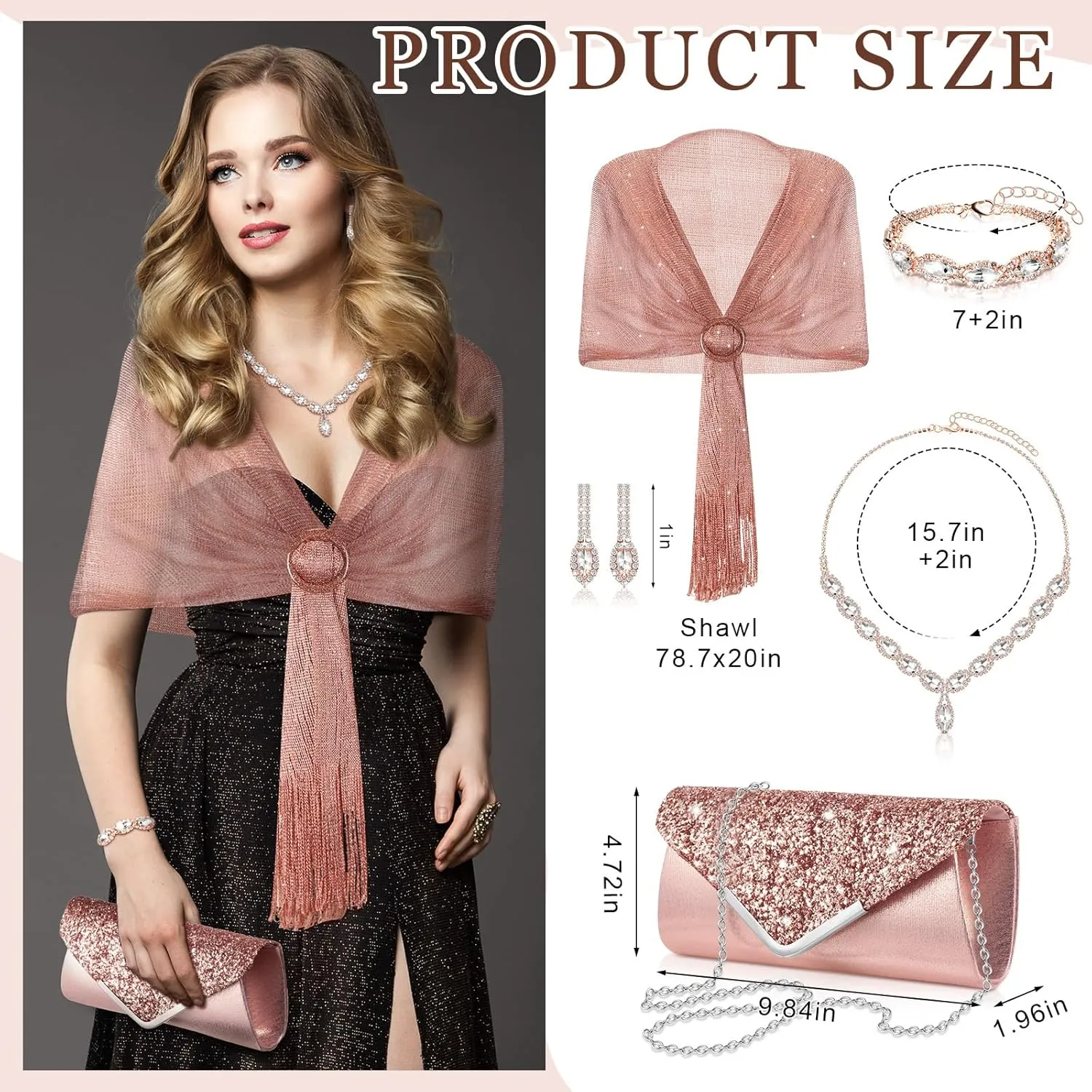 Tiamon 5 Pcs Rhinestone Jewelry Sets Shawls and Wraps Formal Clutch Purses for Women Evening Dresses Weddings