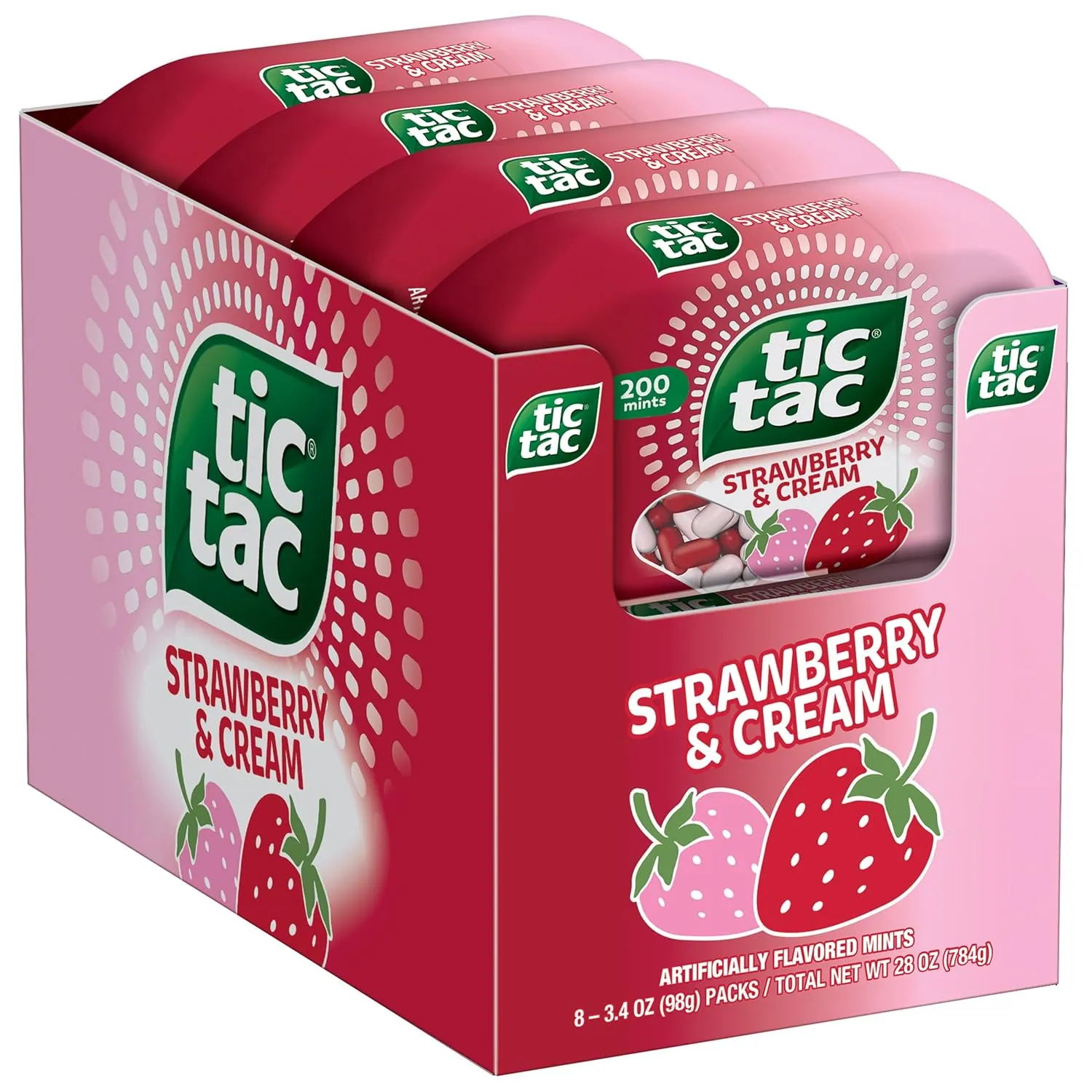 Tic Tac Strawberry & Cream Flavored Mints, Bulk 8 Pack, On-The-Go Refreshment, 3.4 oz Each