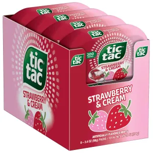 Tic Tac Strawberry & Cream Flavored Mints, Bulk 8 Pack, On-The-Go Refreshment, 3.4 oz Each