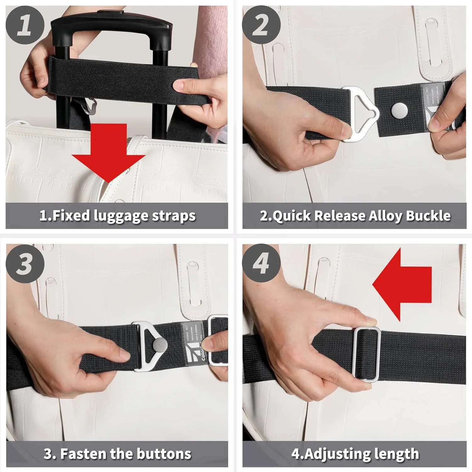 TIGARI Luggage Straps for Suitcases add a Bag, 2-in-1 Suitcase Strap, Travel Belt for Luggage Over Handle, Adjustable Alloy Buckle Luggage Elastic Belt, Travel Essentials for Airport, Trip, Boarding