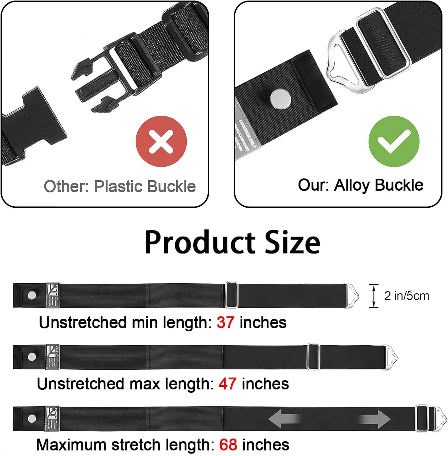 TIGARI Luggage Straps for Suitcases add a Bag, 2-in-1 Suitcase Strap, Travel Belt for Luggage Over Handle, Adjustable Alloy Buckle Luggage Elastic Belt, Travel Essentials for Airport, Trip, Boarding