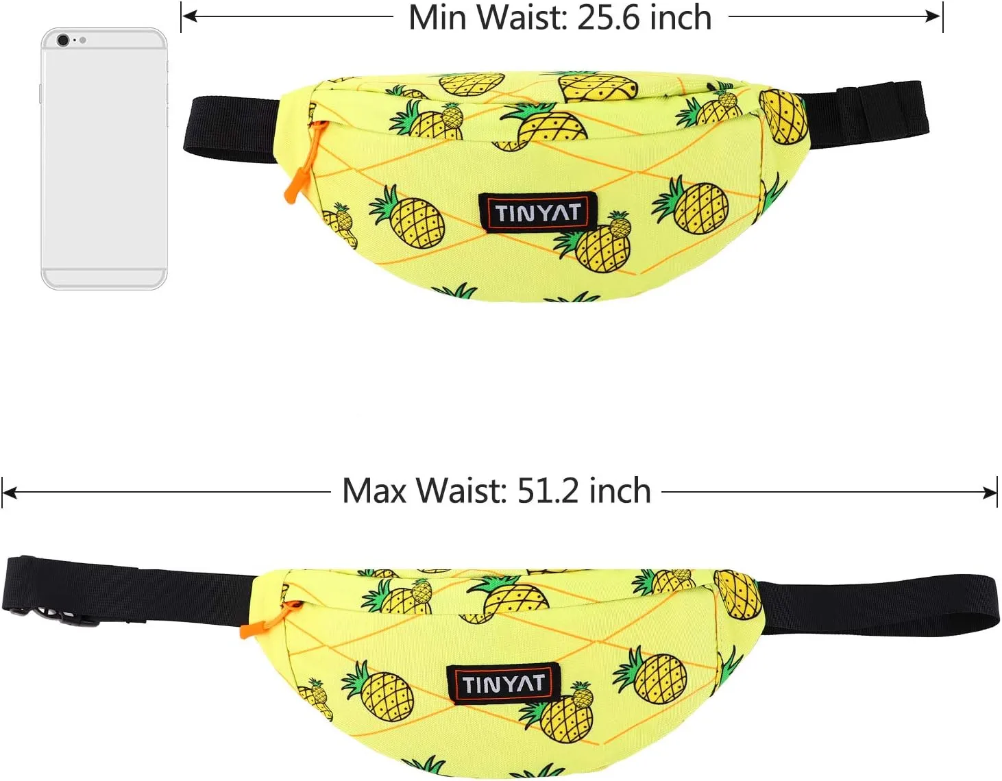 TINYAT Small Fanny Packs for Women Men Waist Bag Sling Bag Super Lightweight For Travel Cashier's box, Tool Kit T201(Pineapple)