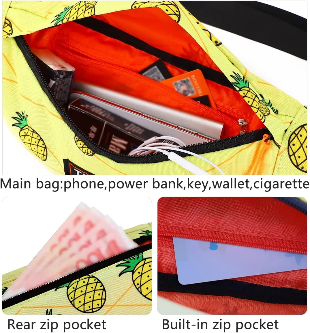 TINYAT Small Fanny Packs for Women Men Waist Bag Sling Bag Super Lightweight For Travel Cashier's box, Tool Kit T201(Pineapple)