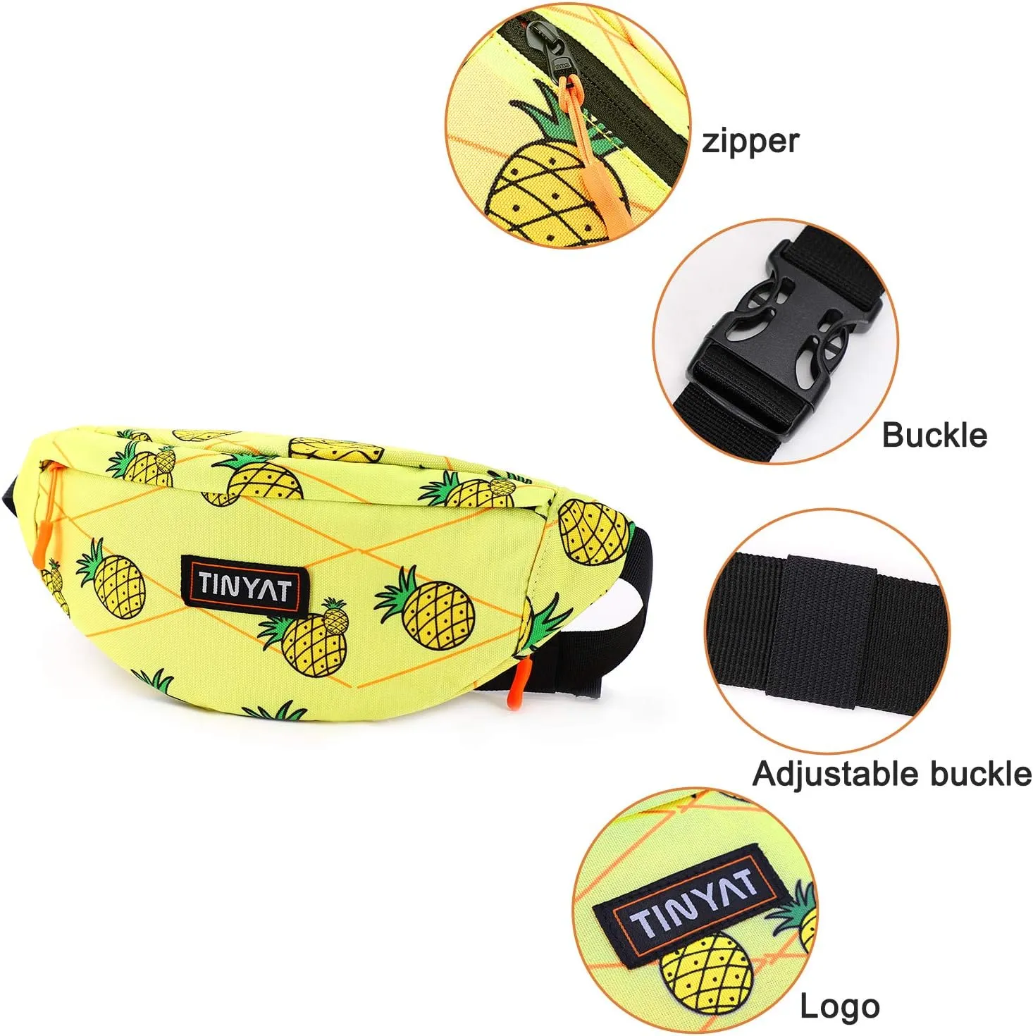 TINYAT Small Fanny Packs for Women Men Waist Bag Sling Bag Super Lightweight For Travel Cashier's box, Tool Kit T201(Pineapple)