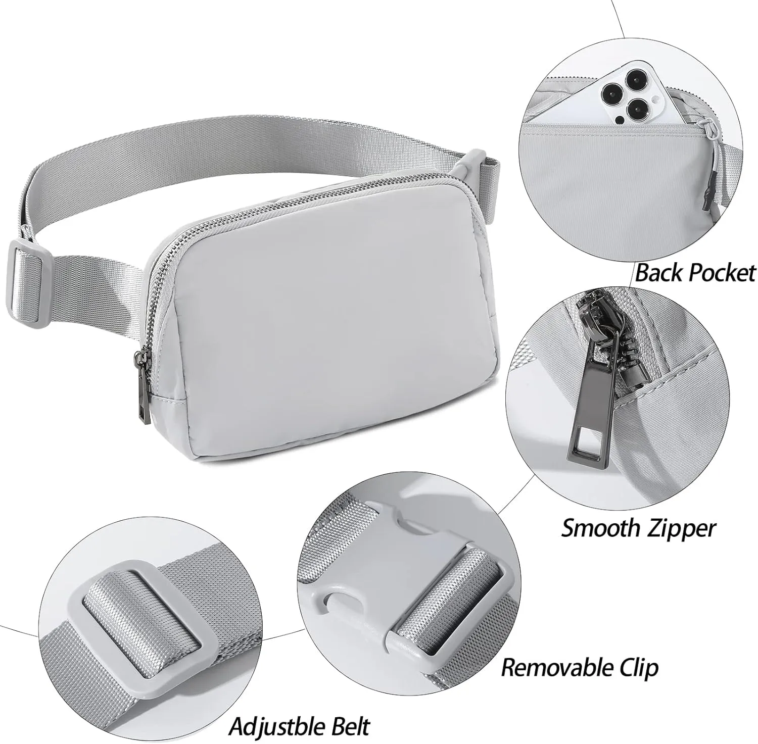TOBVZOO Belt Bag Fanny Pack Crossbody Bags for Women Men, Everywhere Belt Bags with Adjustable Strap, Unisex Mini Fashion Waist Packs (Grey)