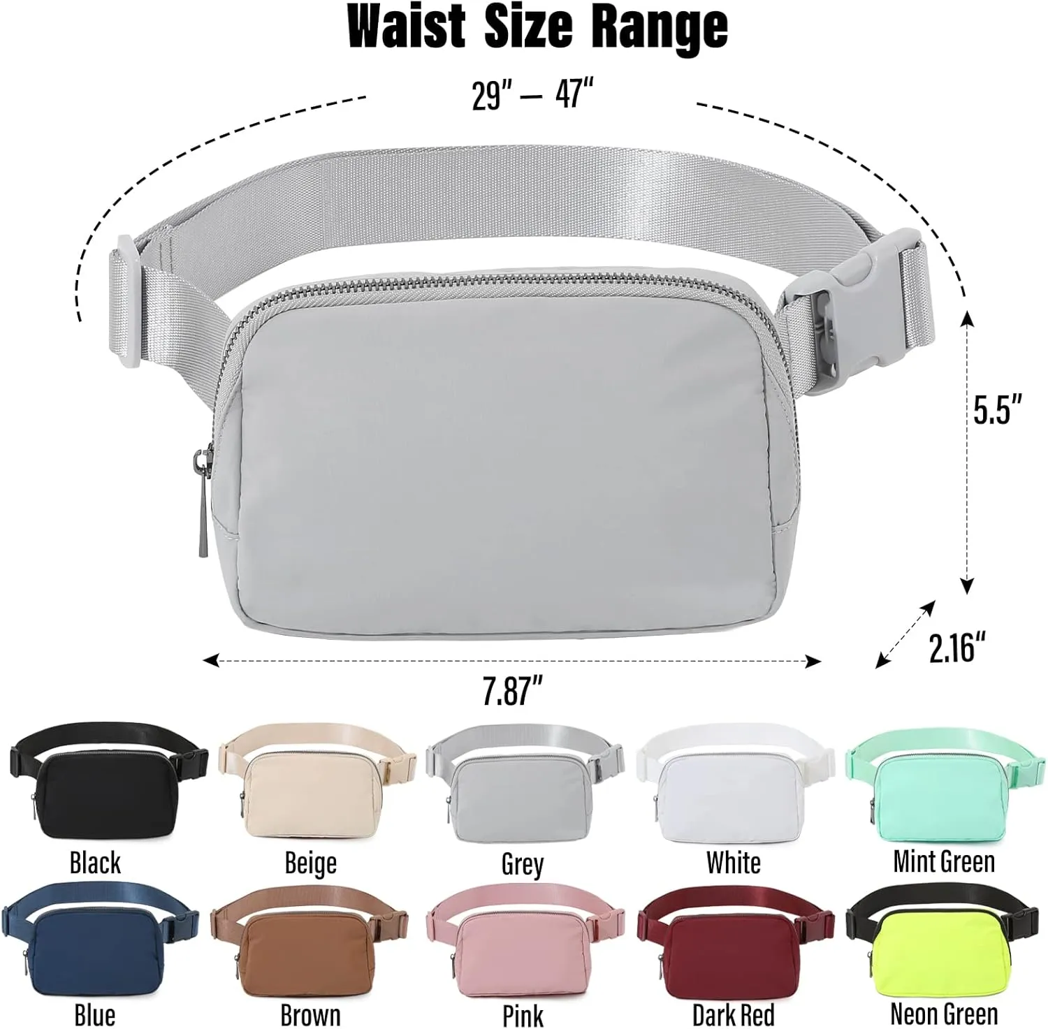 TOBVZOO Belt Bag Fanny Pack Crossbody Bags for Women Men, Everywhere Belt Bags with Adjustable Strap, Unisex Mini Fashion Waist Packs (Grey)