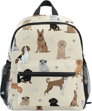 Toddler Backpack for Boys Girls Dog Breeds Paw Prints Preschool Kindergarten Schoolbag Mini Book Bag For School Travel M