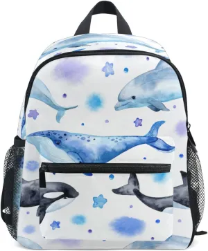 Toddler Backpack for Boys Girls Dolphin Killer Whale Floral Preschool Kindergarten Schoolbag Mini Book Bag For School Travel S
