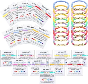 Tondiamo 36 Sets Friendship Bracelets with 36 Gift Cards and 36 Self Adhesive Cellophane Bags Hearts Beaded Bracelets End of Year Gifts for Classmates and Students Graduation School Classroom Favors