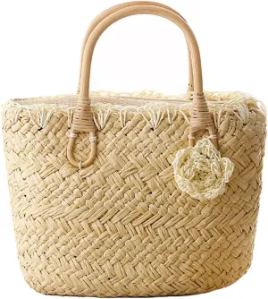 TONWHAR Handmade Cute Small Beach Tote Handbag Straw Woven Purse