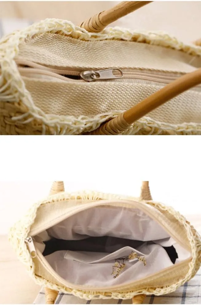 TONWHAR Handmade Cute Small Beach Tote Handbag Straw Woven Purse