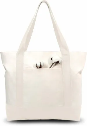 TOPDesign 6-Pack Canvas Tote Bags with an External Pocket, Reusable Grocery Shopping Bags, Top Zipper Closure, Daily Essentials (Natural)