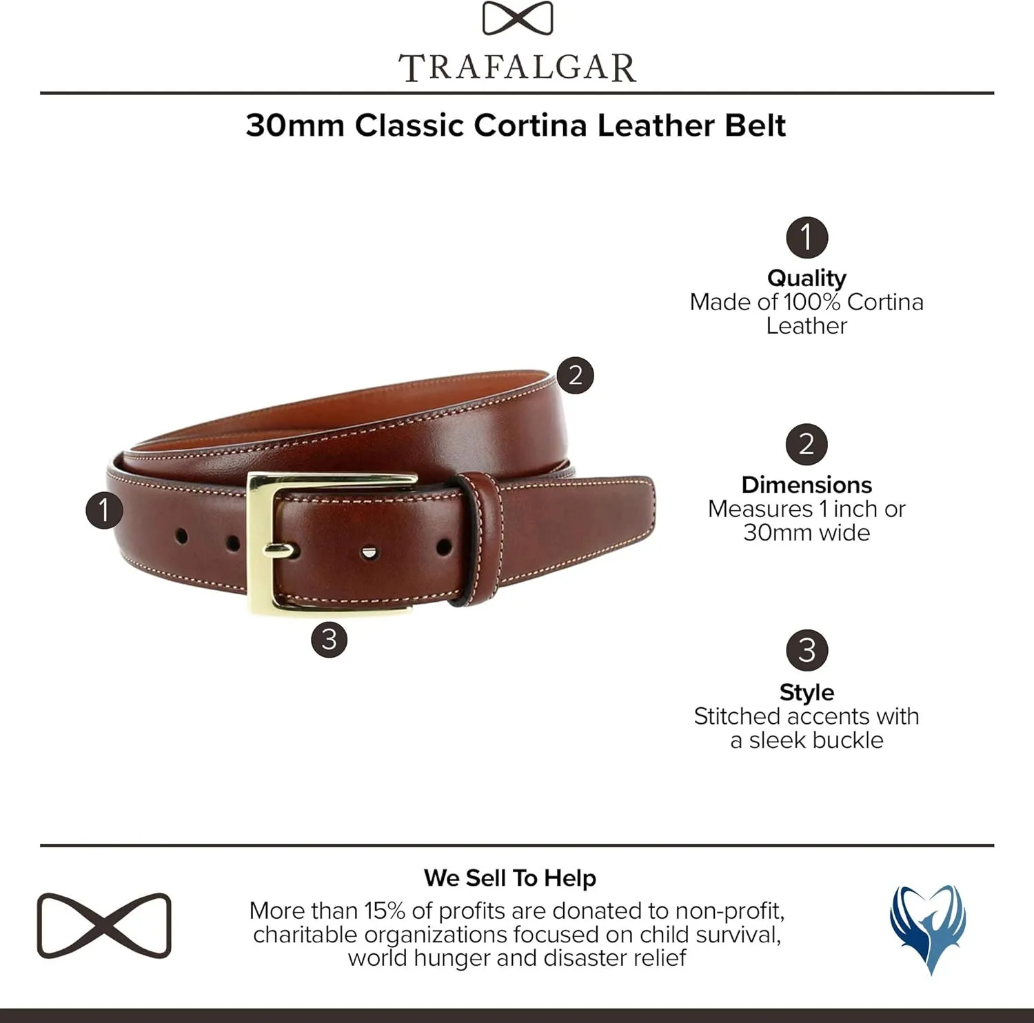 Trafalgar Cortina Leather Belt - 1 3/16 inch wide (30mm)