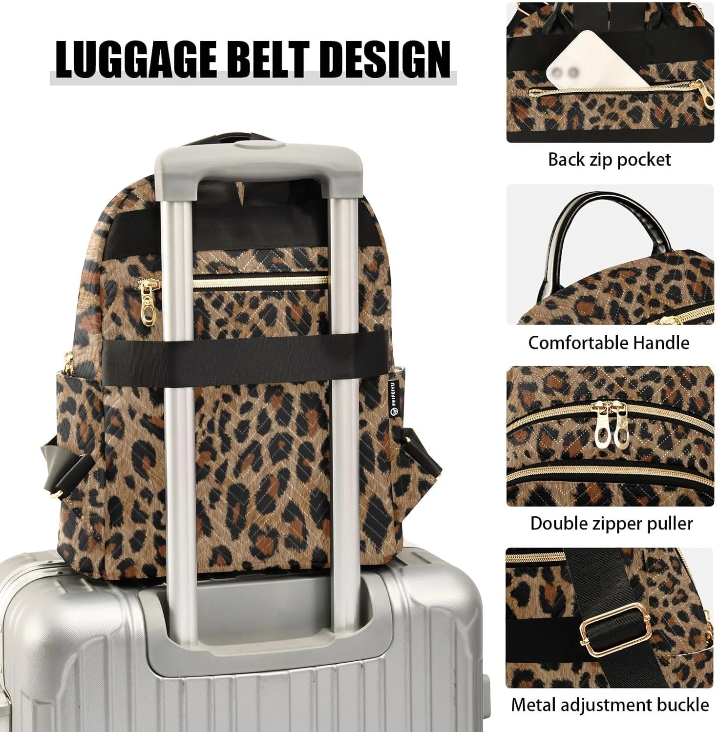 Travel Backpack Purse for Women Fashion Anti-theft Work Casual Cheetah Leopard Print Animal Daypack Shoulder Bag Medium Size