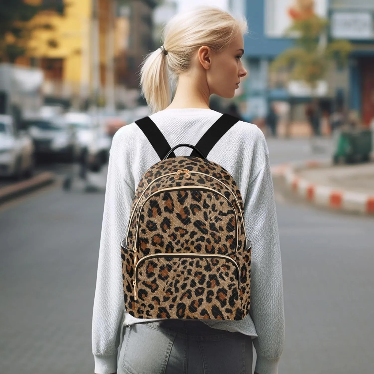 Travel Backpack Purse for Women Fashion Anti-theft Work Casual Cheetah Leopard Print Animal Daypack Shoulder Bag Medium Size