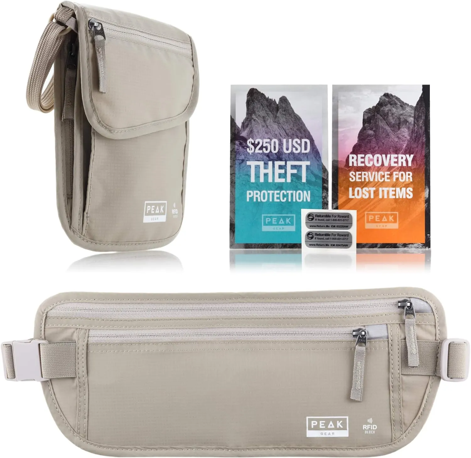 Travel Companion Combo - Hidden Travel Money Belt   Neck Wallet (Beige, Bundle)