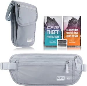 Travel Companion Combo - Hidden Travel Money Belt   Neck Wallet (Gray, Bundle)