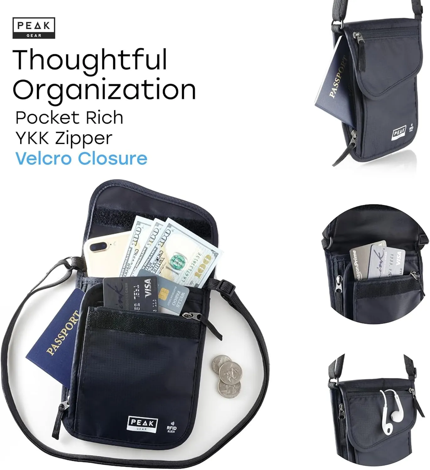 Travel Companion Combo - Hidden Travel Money Belt   Neck Wallet (Gray, Bundle)