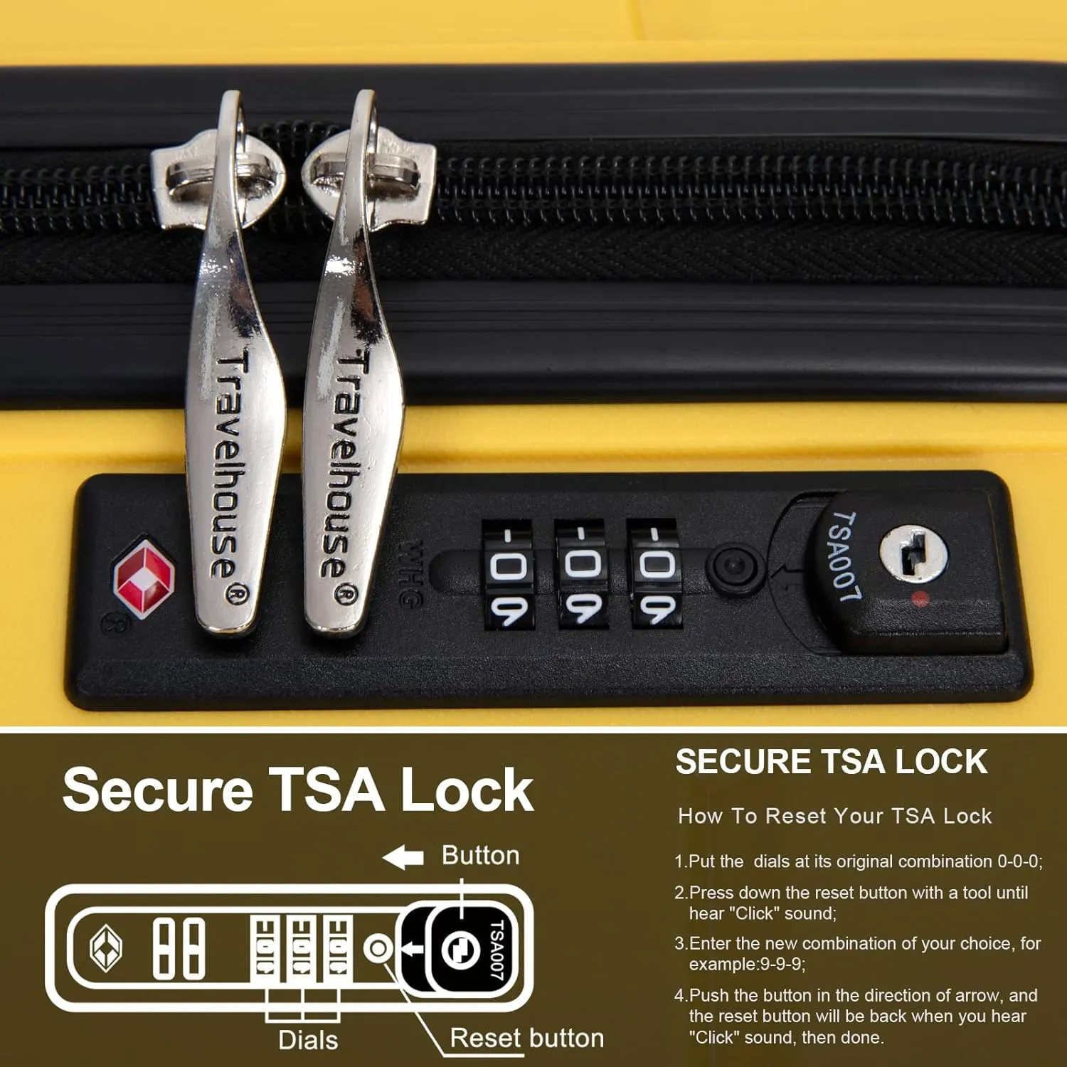 Travelhouse Luggage Sets 3 Piece PP Suitcase Set Hardside Spinner Wheel Luggage Clearance Lightweight TSA Lock for Travel, Business(20/24/28)(Yellow)